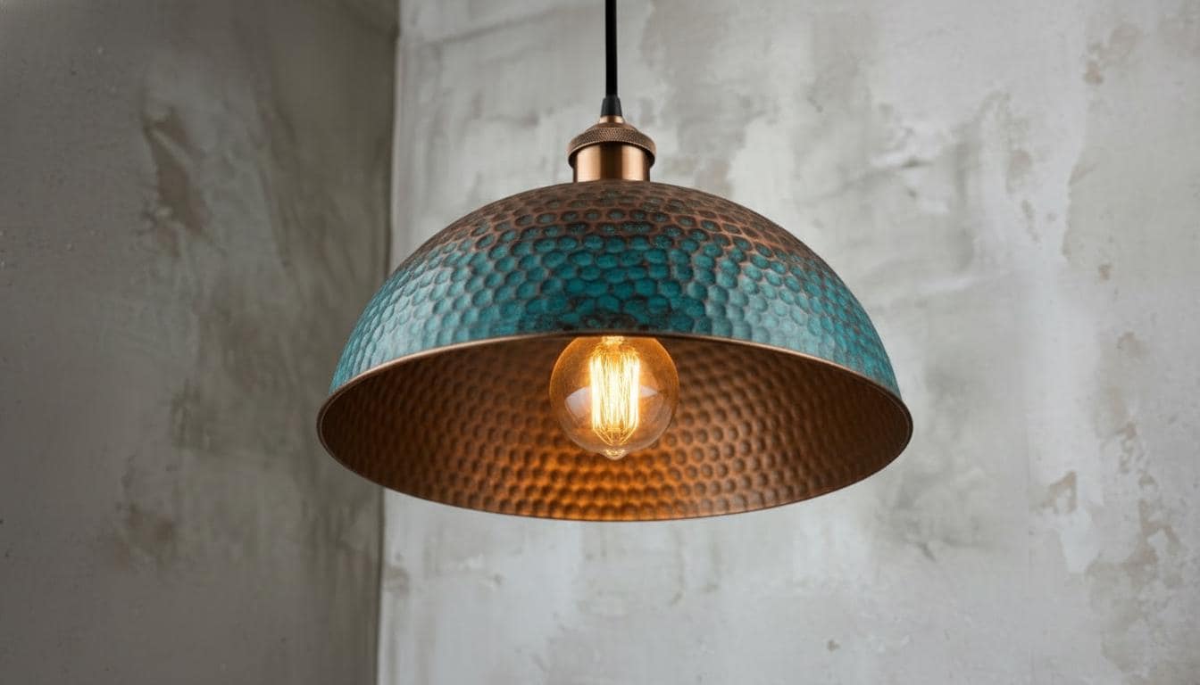 Blue Patina Copper Dome Pendant Light , Rustic Farmhouse Lighting, Hanging Pendant Lighting, Kitchen Island Lighting, Ceiling Light Fixture
