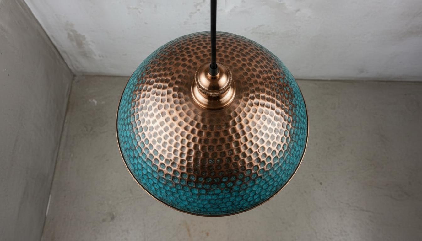 Blue Patina Copper Dome Pendant Light , Rustic Farmhouse Lighting, Hanging Pendant Lighting, Kitchen Island Lighting, Ceiling Light Fixture