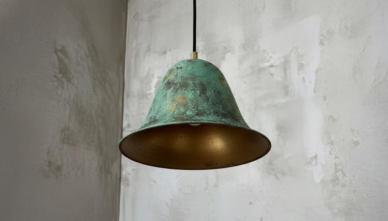 Handmade Green Patina Copper Pendant Light – Hammered Moroccan Lamp for Kitchen Island, Dining Room Lighting