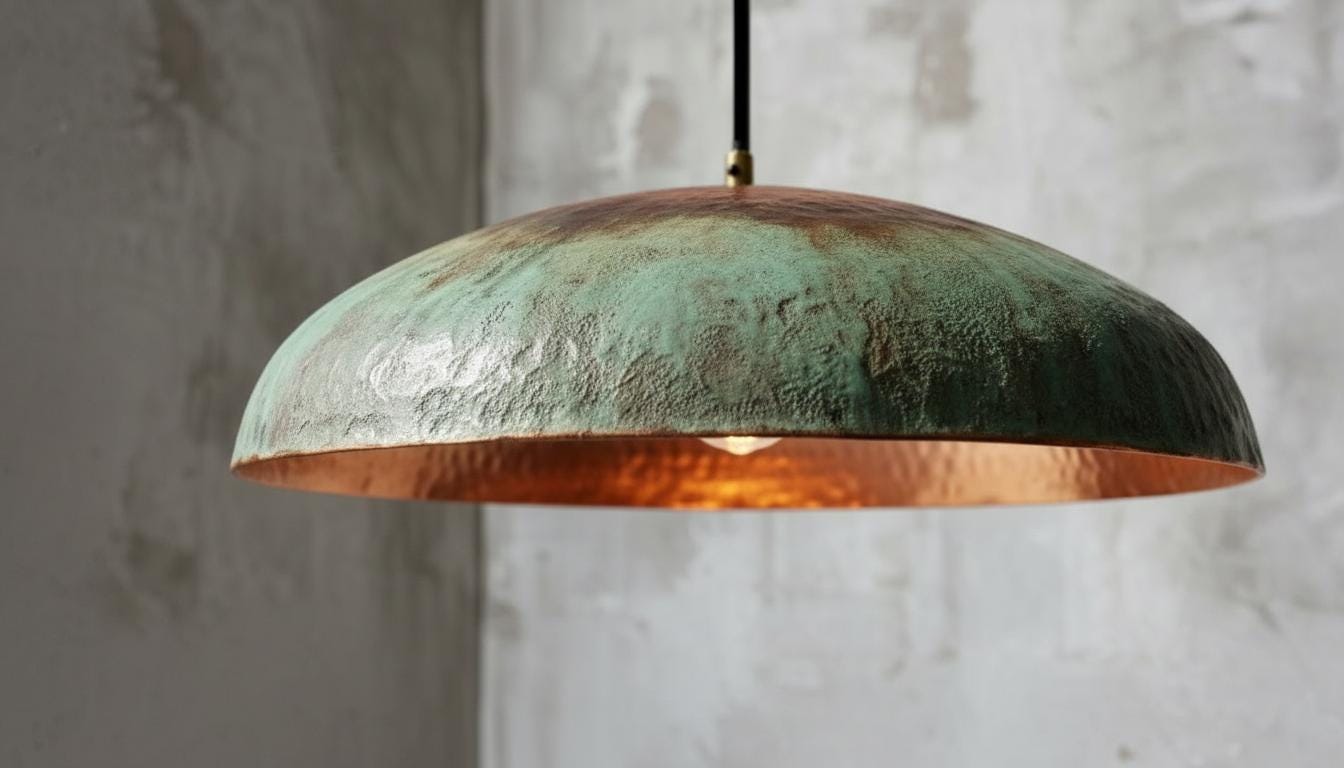 Hammered Copper Pendant Light – Handmade Green Patina Moroccan Lamp, Rustic Farmhouse Kitchen Island Lighting