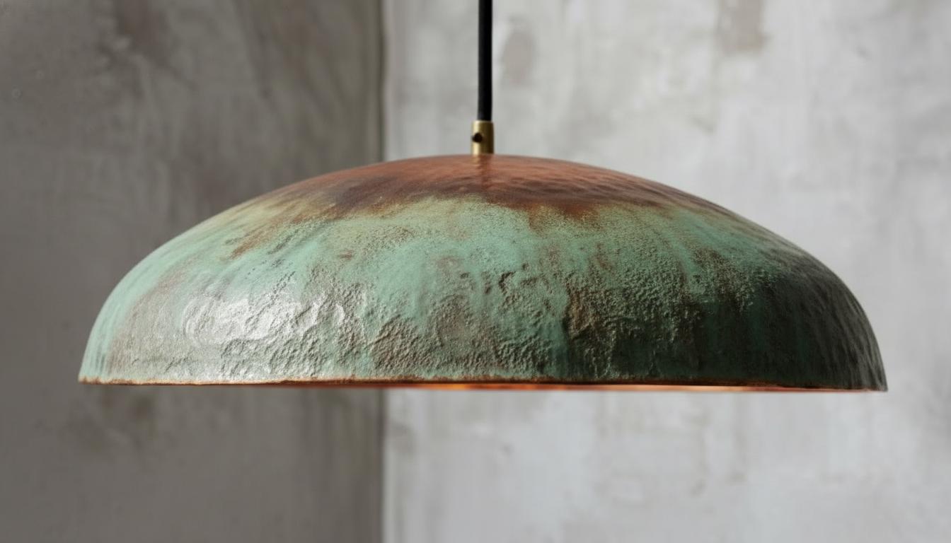 Hammered Copper Pendant Light – Handmade Green Patina Moroccan Lamp, Rustic Farmhouse Kitchen Island Lighting
