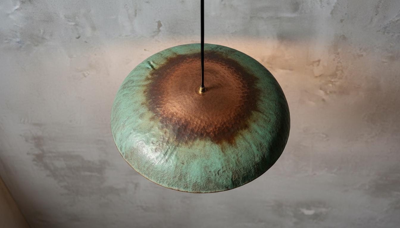 Hammered Copper Pendant Light – Handmade Green Patina Moroccan Lamp, Rustic Farmhouse Kitchen Island Lighting